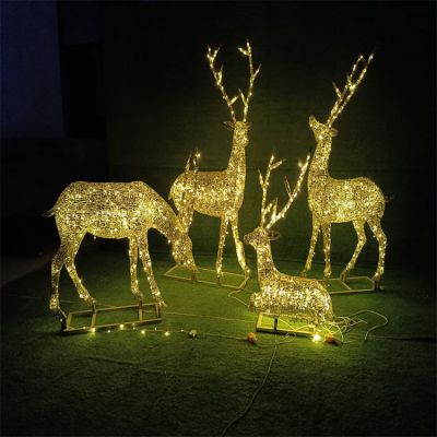 不锈钢镂空铁艺夜晚照明动物景观梅花鹿雕塑