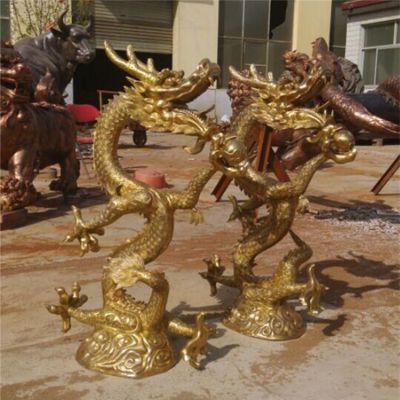 广场景区铸铜双龙雕塑各种铜龙造型