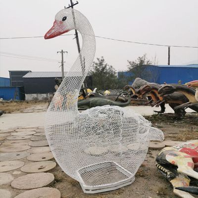 广场大型不锈钢镂空网格照明动物天鹅雕塑