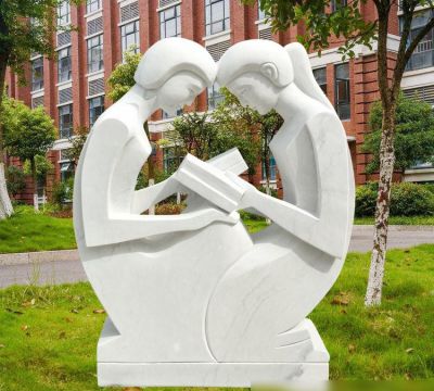 公园草坪汉白玉抽象创意读书雕塑