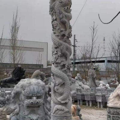 广场大型花岗岩石雕龙柱 景观文化柱雕塑