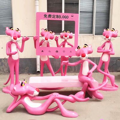 公园商厦卡通创意粉红豹玻璃钢雕塑