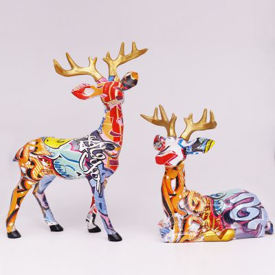 商场创意玻璃钢彩绘装饰品摆件鹿雕塑