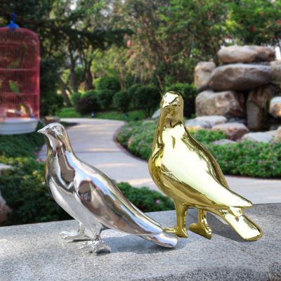 户外公园不锈钢镜面鸽子雕塑