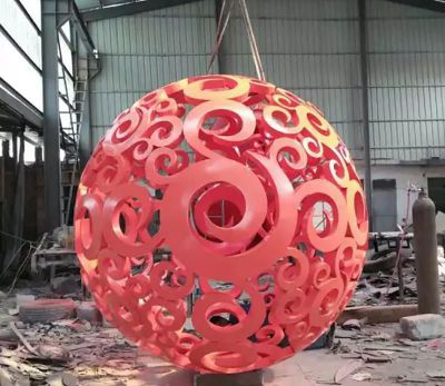 景区创意个性不锈钢粉色镂空球雕塑