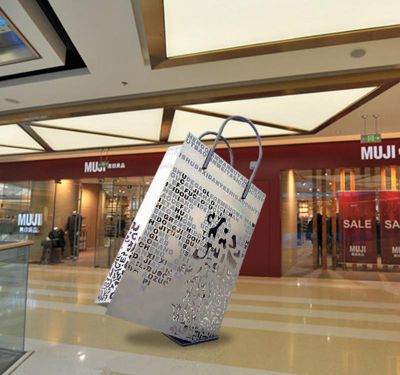 商店广场室内摆放镂空不锈钢购物袋雕塑