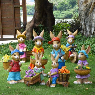 庭院花园装饰品摆件玻璃钢彩绘仿真动物兔子雕塑
