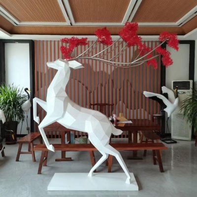 切面鹿雕塑抽象鹿摆件几何鹿定制玻璃钢雕塑小区售楼部绿地动物雕塑