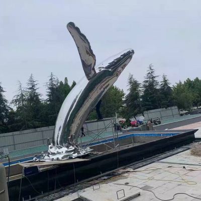 公园大型不锈钢抽象跳跃的海豚雕塑