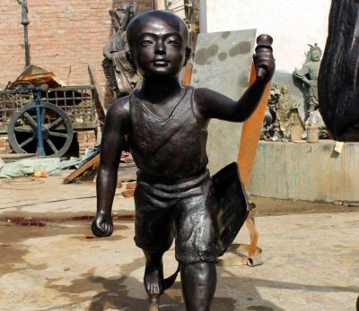 公园铜雕 行走的儿童雕塑