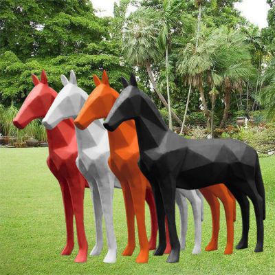 几何块面马，玻璃钢抽象动物雕塑