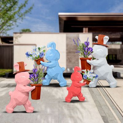 四只庭院摆件玻璃钢兔子雕塑