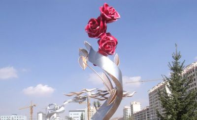 城市不锈钢玫瑰花雕塑
