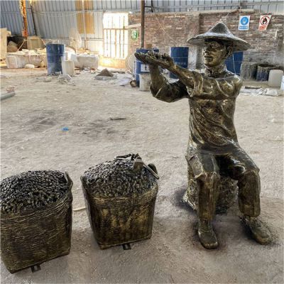 铜雕园林户外商贩人物雕塑