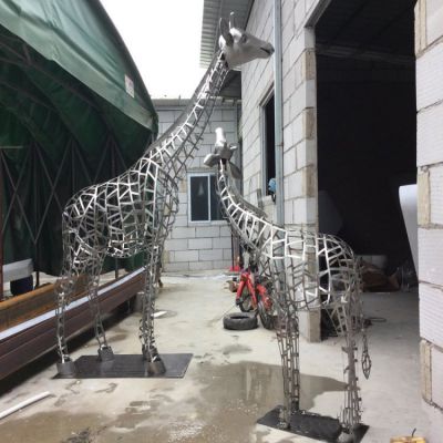 不锈钢网格户外园林景观摆件抽象长颈鹿雕塑