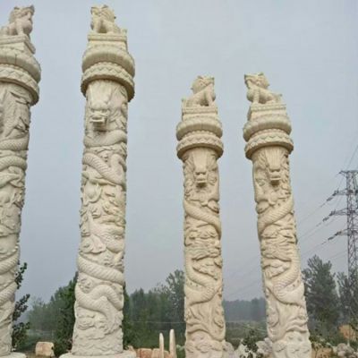 花岗岩广场石雕双龙柱 公园大型龙柱华表柱雕塑