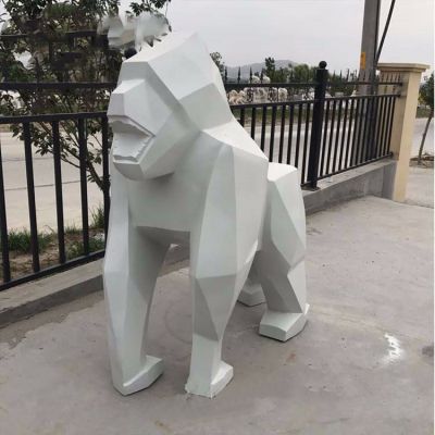 不锈钢几何块面大型抽象动物猩猩雕塑
