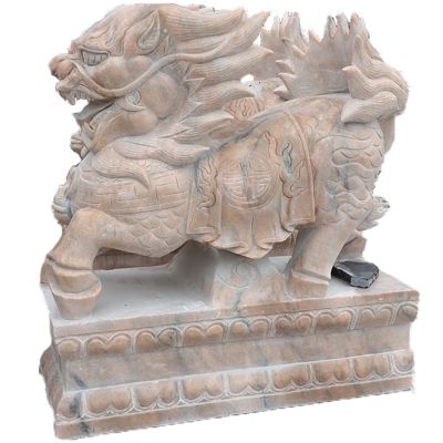 户外景区晚霞红石雕大型动物景观麒麟雕塑