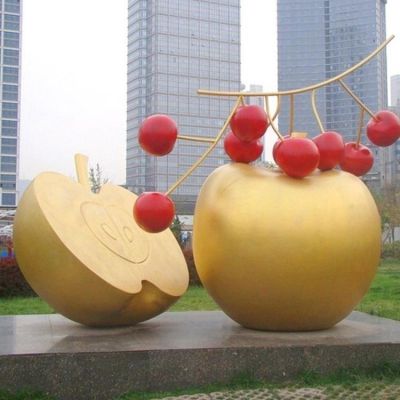 广场大型创意不锈钢水果景观苹果雕塑