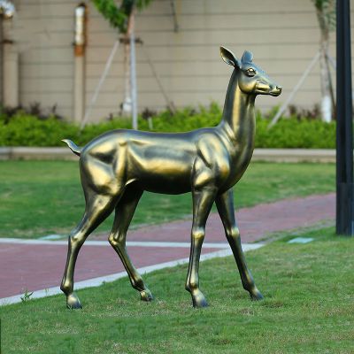 公园大型仿真动物玻璃钢仿铜鹿雕塑