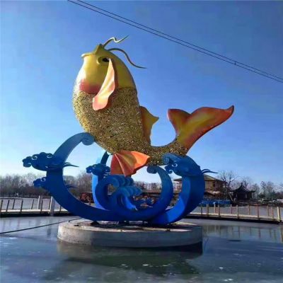公园水景摆放不锈钢镂空喷漆鲤鱼园林景观雕塑