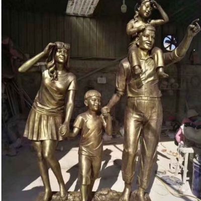 广场摆放玻璃钢仿铜幸福一家人组合雕塑
