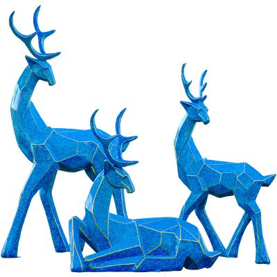 户外玻璃钢彩绘几何公园景区蓝色鹿雕塑