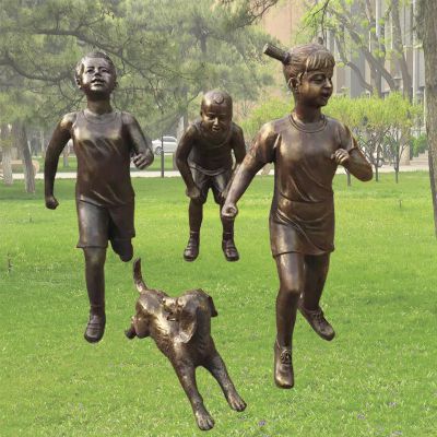 体育仿铜玻璃钢小孩跑步童趣雕塑人物摆件