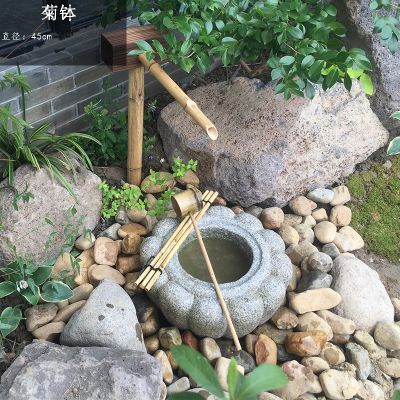 水缸造景摆件流水庭院景观日式菊钵户外喷泉石槽鱼缸老旧