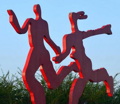 广场不锈钢抽象情侣跑步运动雕塑