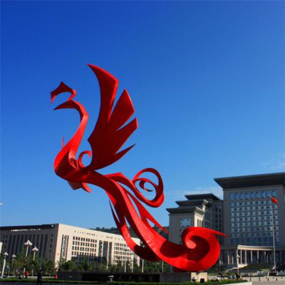 广场户外大型不锈钢红色抽象凤凰雕塑