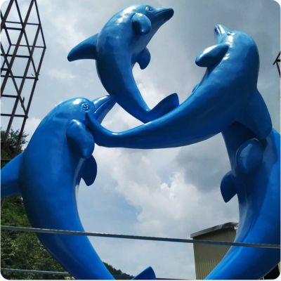 户外大型蓝色玻璃钢海豚雕塑