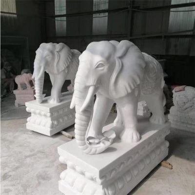 别墅小区大型大理石石雕大象雕塑