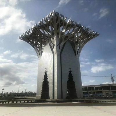 大型创意不锈钢树枝抽象精神堡垒城市园林雕塑