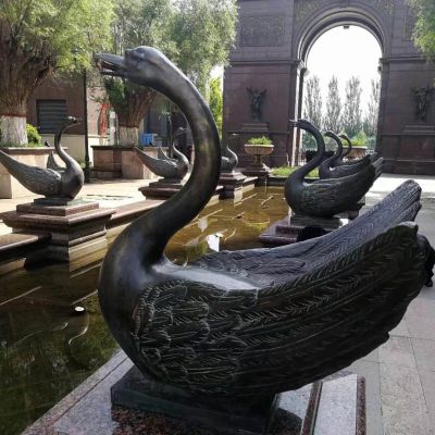 玻璃钢户外别墅铜铸水池天鹅雕塑