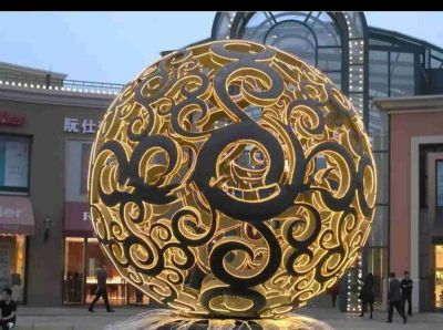 公园创意不锈钢抽象镂空球雕塑
