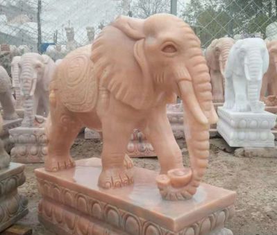 户外园林景观创意晚霞红石雕大象雕塑