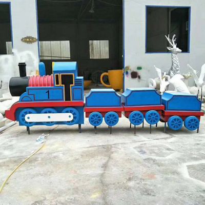 游乐场不锈钢彩绘托马斯小火车雕塑