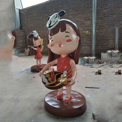 步行街装饰玻璃钢卡通小吃女孩公仔雕塑
