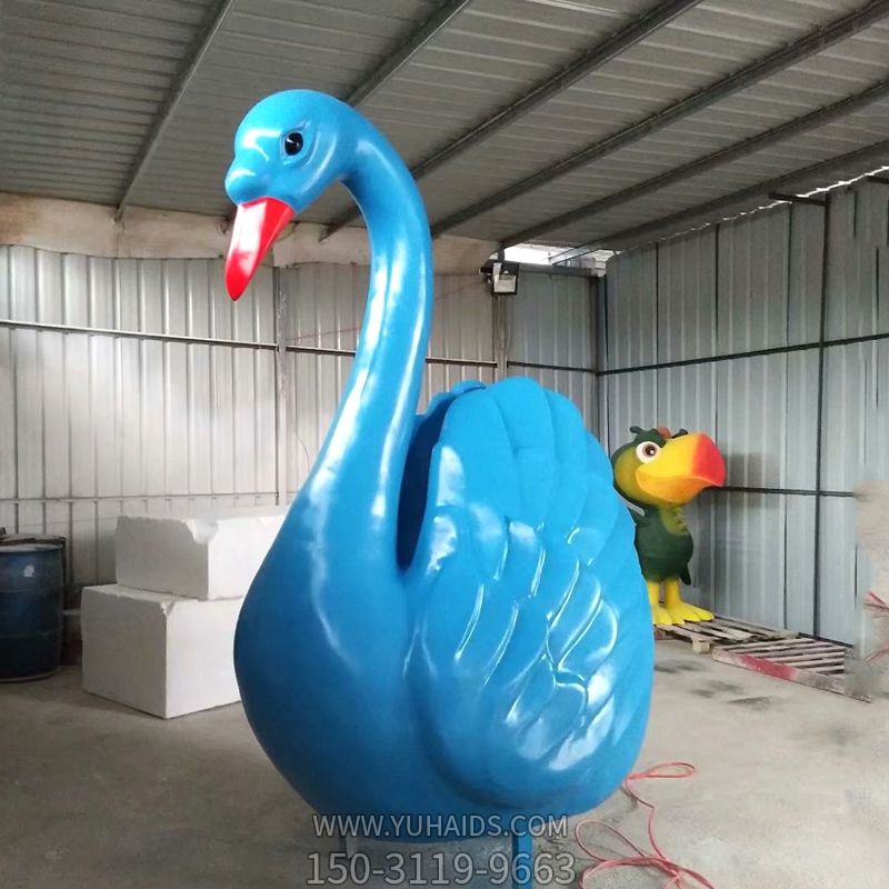 动物园玻璃钢彩绘童趣幼儿天鹅雕塑