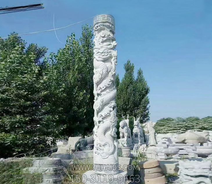 农村广场龙柱子石头包柱雕塑