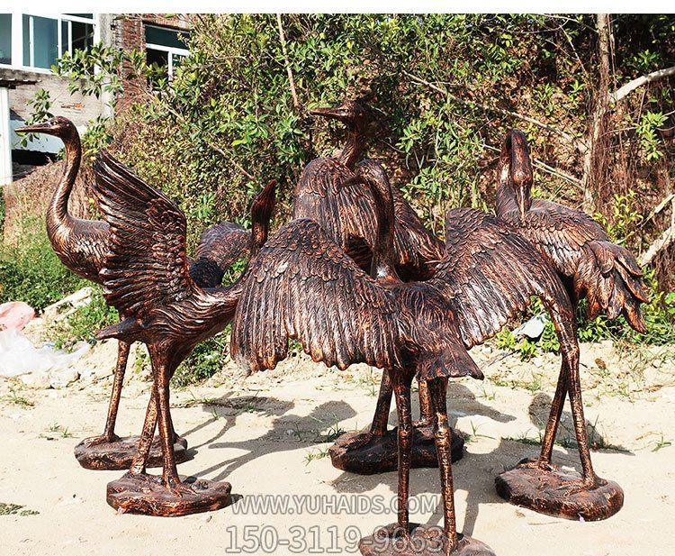 公园不锈钢仿铜大型户外装饰品鹤雕塑