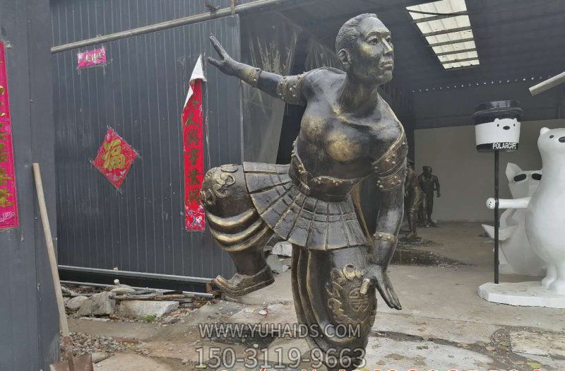 广场草坪蒙古传统摔跤人物铜雕雕塑