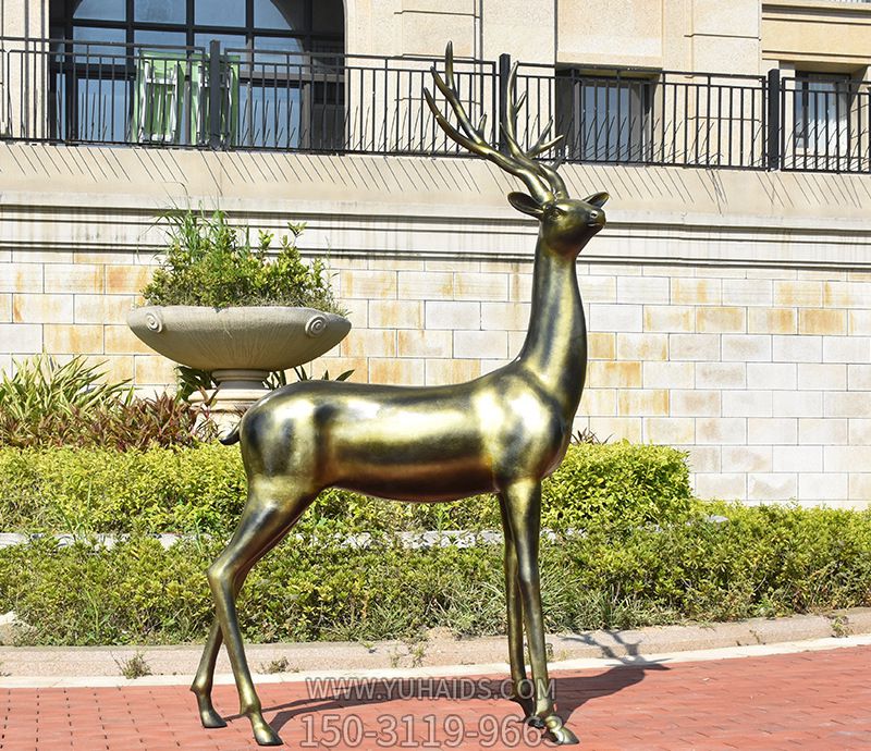 公园不锈钢仿铜镜面鹿雕塑