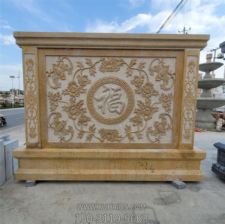 大理石黄锈岩石雕影壁别墅石头屏风壁画雕塑