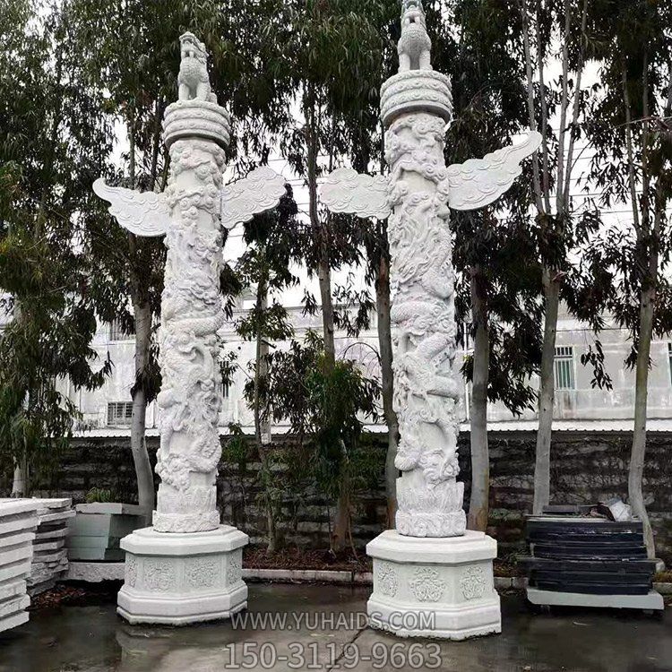 汉白玉石雕华表柱子雕塑