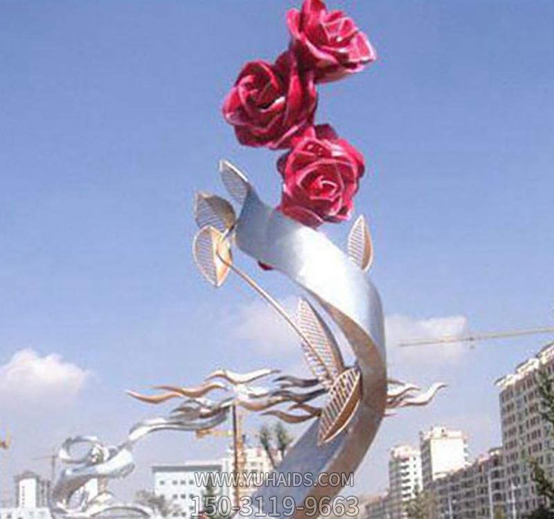 不锈钢广场景观玫瑰花雕塑