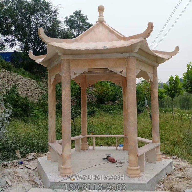 园林景区黄蜡石石雕中式凉亭摆件雕塑