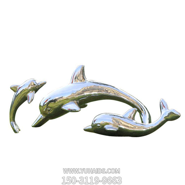 户外水景不锈钢镜面海豚雕塑