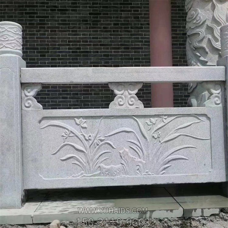 寺院台阶装饰大理石雕刻兰花防护栏板雕塑